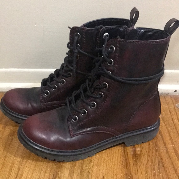 red and black combat boots